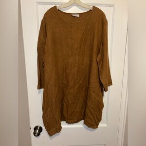 Bryn Walker Brown Tunic Neutral Pockets Size XL Linen USA Lagenlook Quiet Luxury